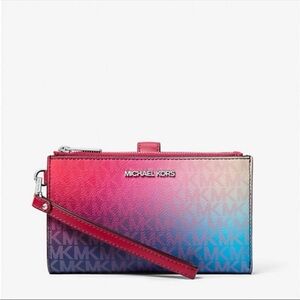 Michael Kors jet set double zip wristlet wallet smartphone case dk raspberry Mit